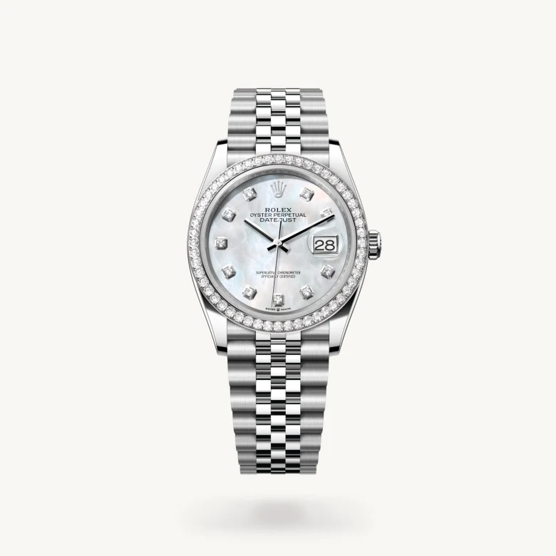 Rolex datejust em Oyster, 36 mm, aço Oystersteel, ouro branco e diamantes m126284rbr-0011 em Marcolino