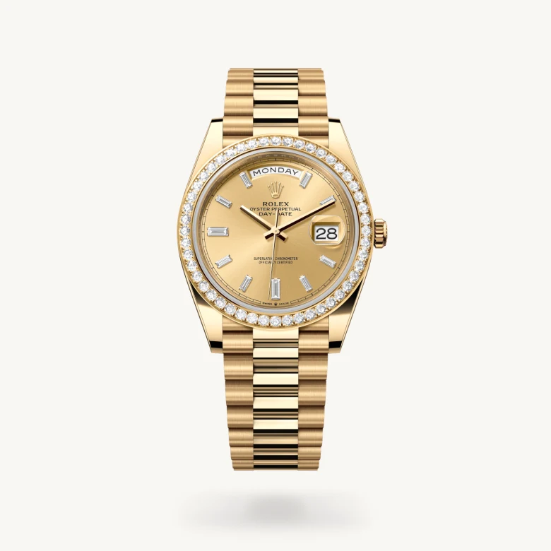Rolex day-date em Oyster, 40 mm, ouro amarelo e diamantes m228348rbr-0002 em Marcolino