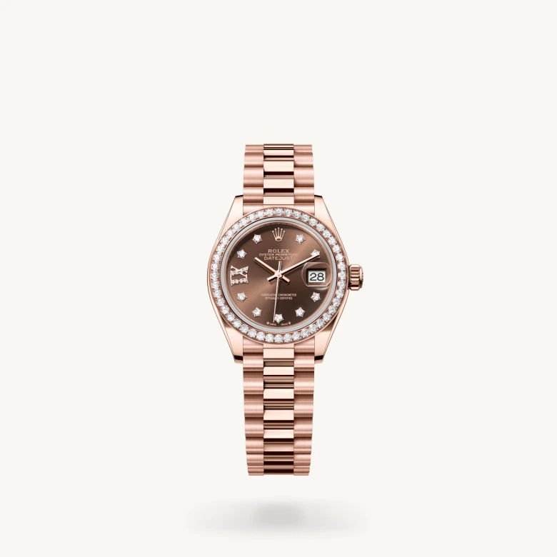 Rolex lady-datejust em Oyster, 28 mm, ouro Everose e diamantes m279135rbr-0001 em Marcolino