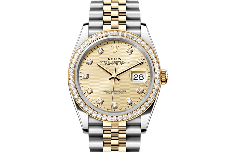 Rolex datejust em Oyster, 36 mm, aço Oystersteel, ouro amarelo e diamantes m126283rbr-0031 em Marcolino