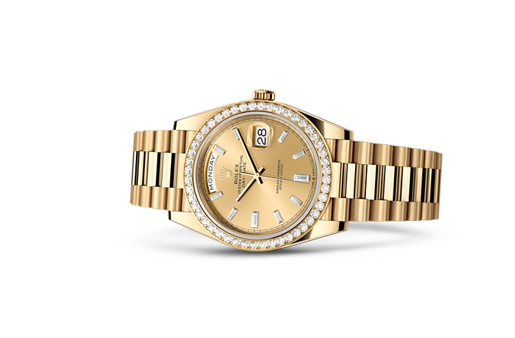 Rolex day-date em Oyster, 40 mm, ouro amarelo e diamantes m228348rbr-0002 em Marcolino