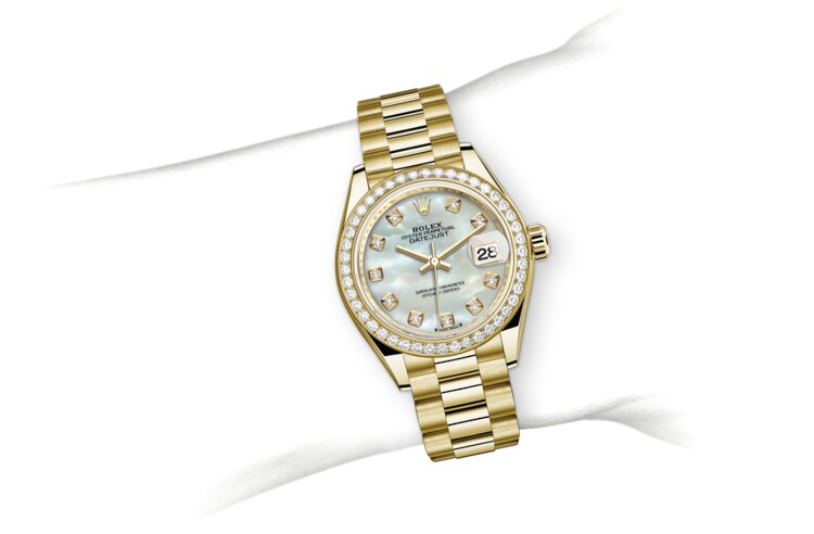 Rolex lady-datejust em Oyster, 28 mm, ouro amarelo e diamantes m279138rbr-0015 em Marcolino