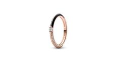 Imagem 14k Rose gold-plated ring with clear cubic zirconia and blac
