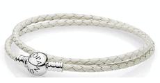 Image Silver leather bracelet, double, ivory white