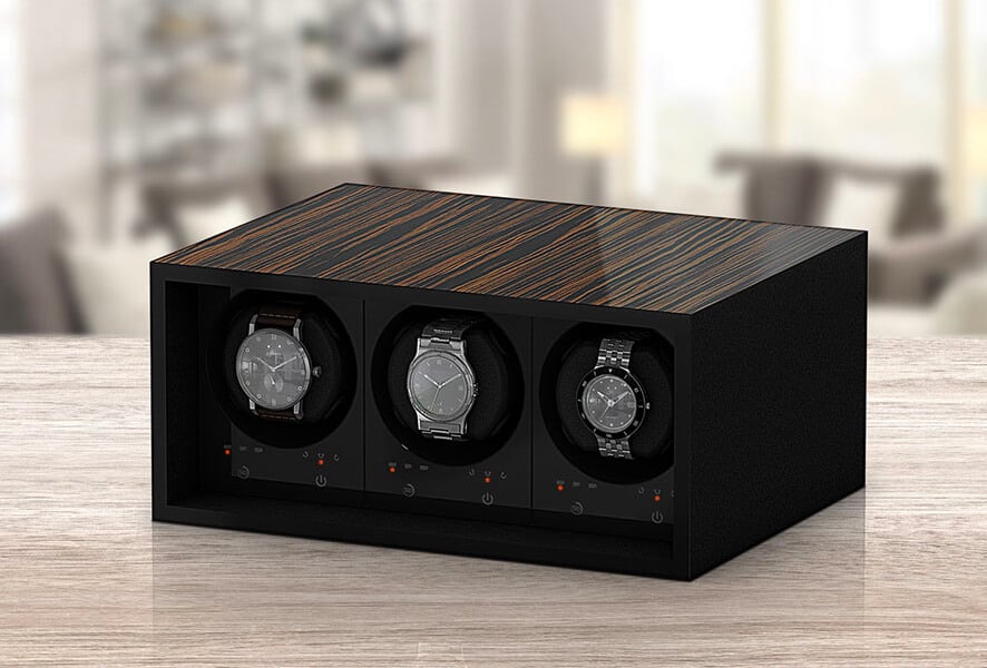 Boxy Fancy Brick, the watch winder with unlimited possibilities. Combine the individual watch winding modules and base stations to suit you and create your own personal watch winder – from an automatic wristwatch up to a 12 set, anything is possible. By combining the base stations you can also fill entire cabinets, display cases or safes – and even expand them at a later date!
