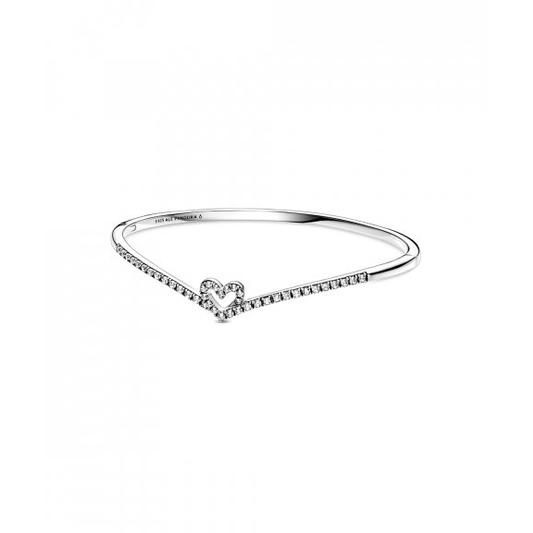 Pandora Bangle Sparkling Wishbone Heart - vista frontal 599297C01-3