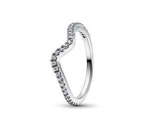 Wave sterling silver ring with clear cubic zirconia
