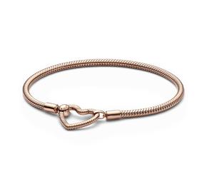 Snake chain 14k rose gold-plated bracelet with heart clasp