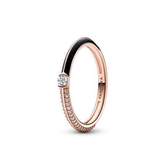 Pandora 14k Rose gold-plated ring with clear cubic zirconia and blac - vista frontal 182528C01-54