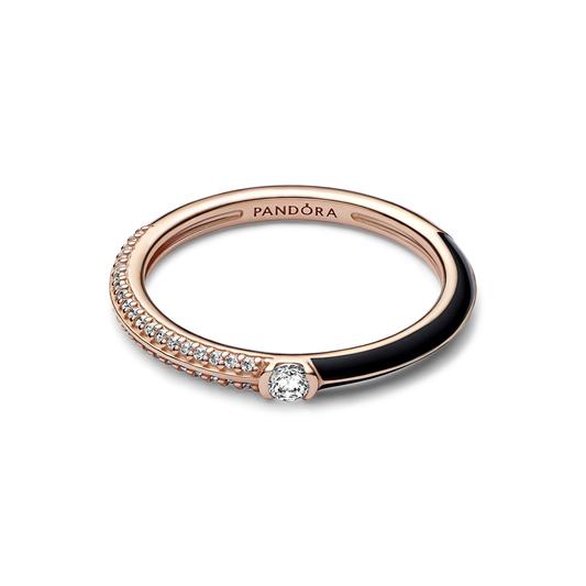 Pandora 14k Rose gold-plated ring with clear cubic zirconia and blac - vista lateral 182528C01-54
