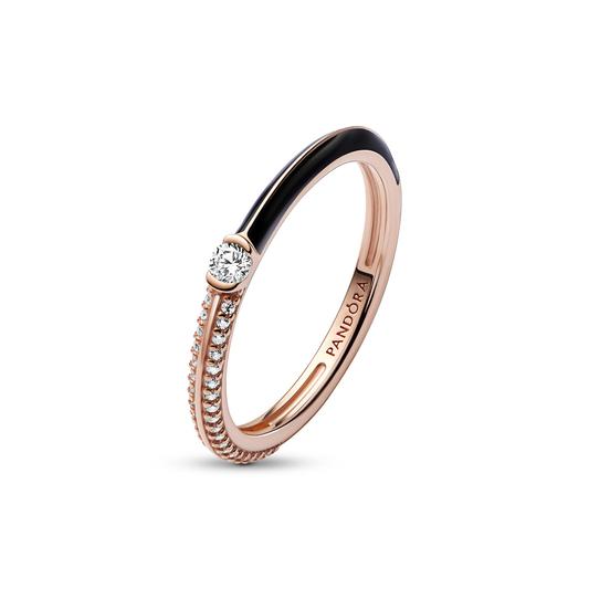 Pandora 14k Rose gold-plated ring with clear cubic zirconia and blac - detalhe 182528C01-54