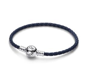 Blue leather bracelet with sterling silver clasp