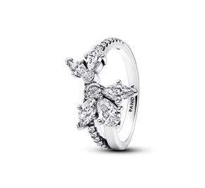 Herbarium cluster sterling silver ring with clear cubic zirc