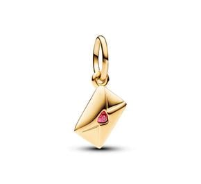 Image Love envelope 14k gold-plated dangle with red cubic zirconia