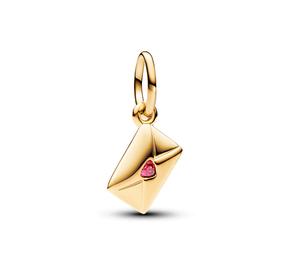 Love envelope 14k gold-plated dangle with red cubic zirconia