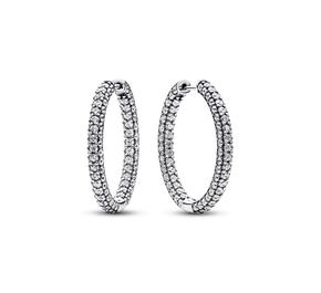 Sterling silver hoop Brincos with clear cubic zirconia