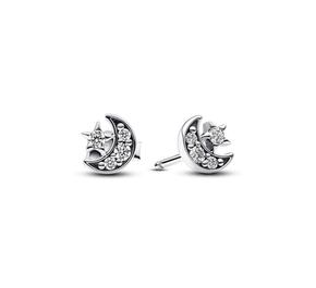 Crescent moon sterling silver stud Brincos with clear cubic
