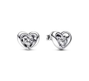 Heart sterling silver stud earrings with clear cubic zirconi