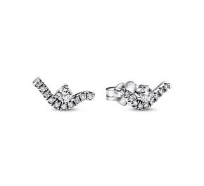 Wave sterling silver stud earrings with clear cubic zirconia