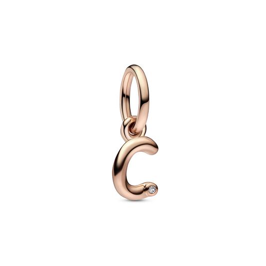 Pandora Letter c 14k rose gold-plated dangle with clear cubic zircon - vista frontal 782472C01