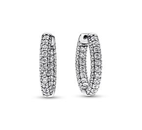 Sterling silver hoop earrings with clear cubic zirconia