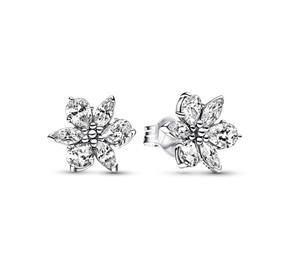 Herbarium cluster sterling silver stud earrings with clear c