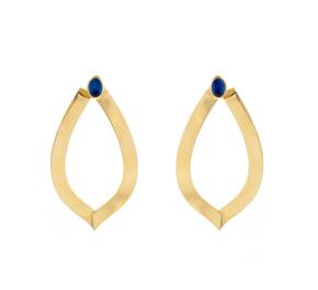 Brincos em Ouro Amarelo com Pedra Azul