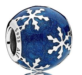 Snowflake silver charm with blue enamel