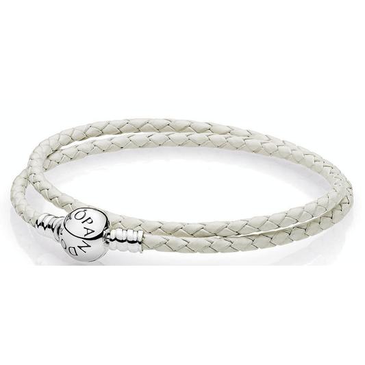 Pandora Silver leather bracelet, double, ivory white - vista frontal 590745CIW-D1