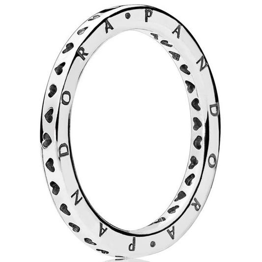 Pandora Heart silver logo ring - vista frontal 197133-52