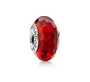 Abstract faceted silver charm with red murano glass