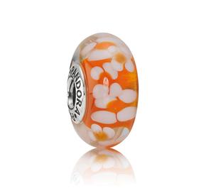 Blossoms silver charm with orange murano glass