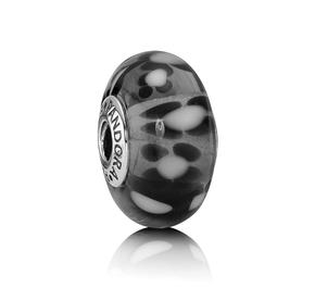 Blossoms silver charm with black murano glass