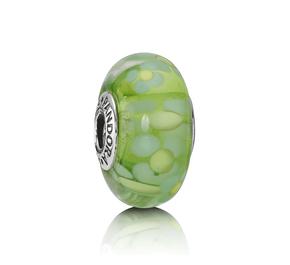 Blossoms silver charm with green murano glass