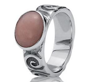 Silver ring, pink opal