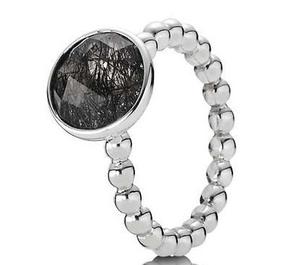 Silver ring, tourmalinated quartz