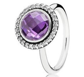 Silver ring with clear and purple cubic zirconia
