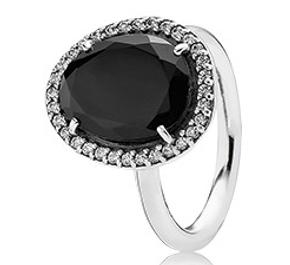 Silver ring with black spinel and cubic zirconia