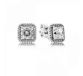 Square silver stud earrings with clear cubic zirconia