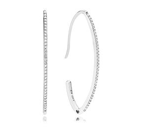 Silver oval hoop earrings with clear cubic zirconia