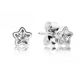 Star silver stud earrings with clear cubic zirconia