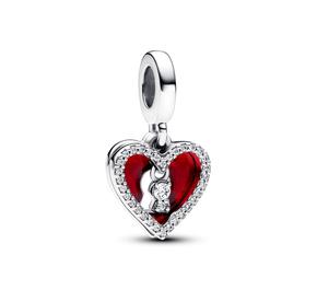 Padlock heart sterling silver double dangle with clear cubic