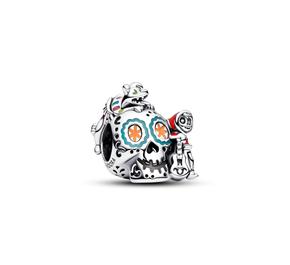 Disney Pixar Coco skull sterling silver charm with red, gree