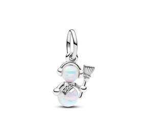 Snowman sterling silver dangle with white lab-created opal a